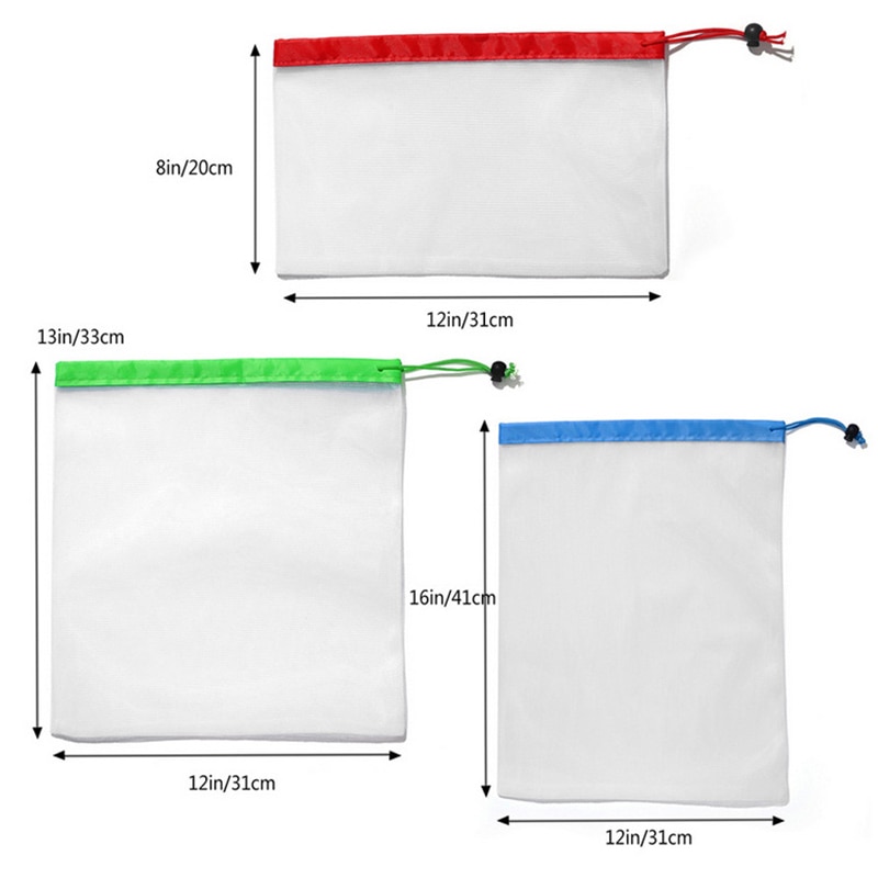 1 Uds. Bolsa de poliéster para verduras y frutas bolsa de malla bolsa de almacenamiento de juguetes para verduras y frutas bolsa de almacenamiento de juguetes 3 tamaños bolsa ambiental