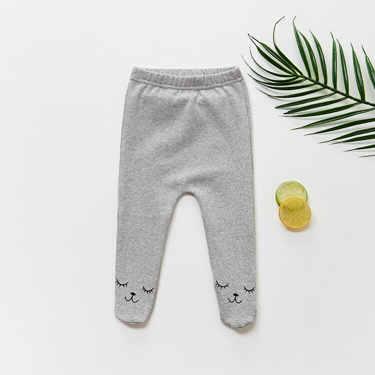 Unisex Baby Pants 0-24m Cute Smiley Baby Cotton Mid Waist Trousers Infant Baby Boy Girl Bag Foot Pants Even Socks Baby Leggings