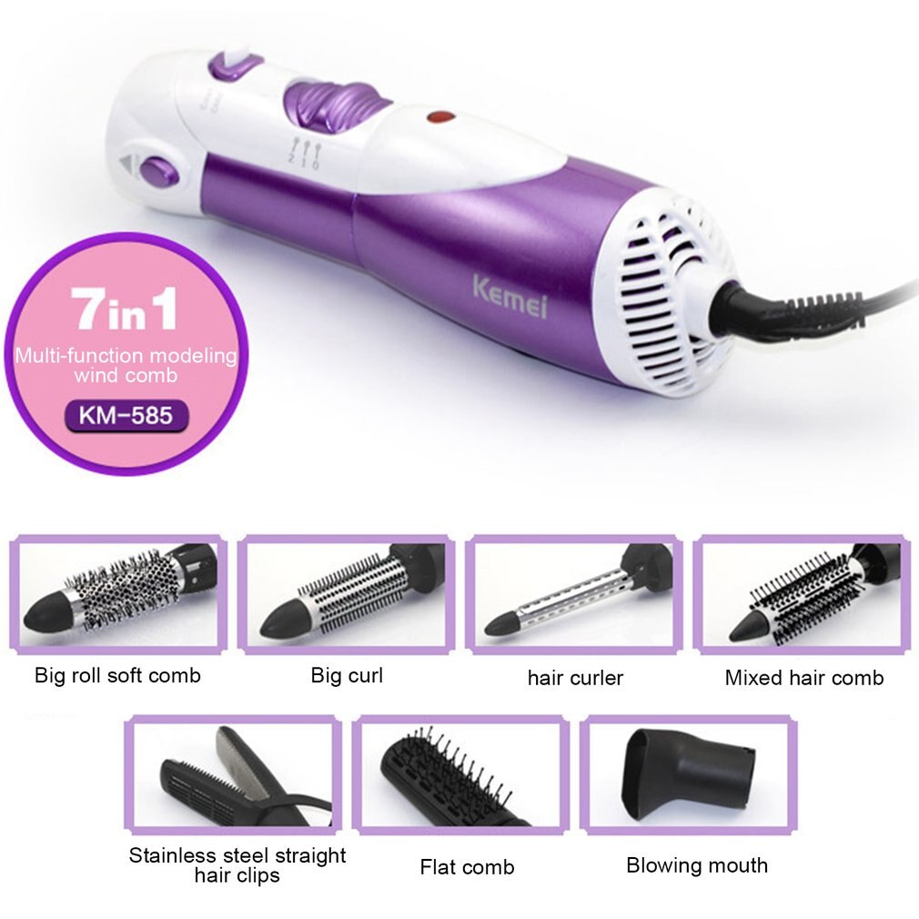 Kemei KM-585 Multifunctionele 7 In 1 Anion Haarverzorging Curler Krultangen Föhn Roll Kam Stijltang Föhn set