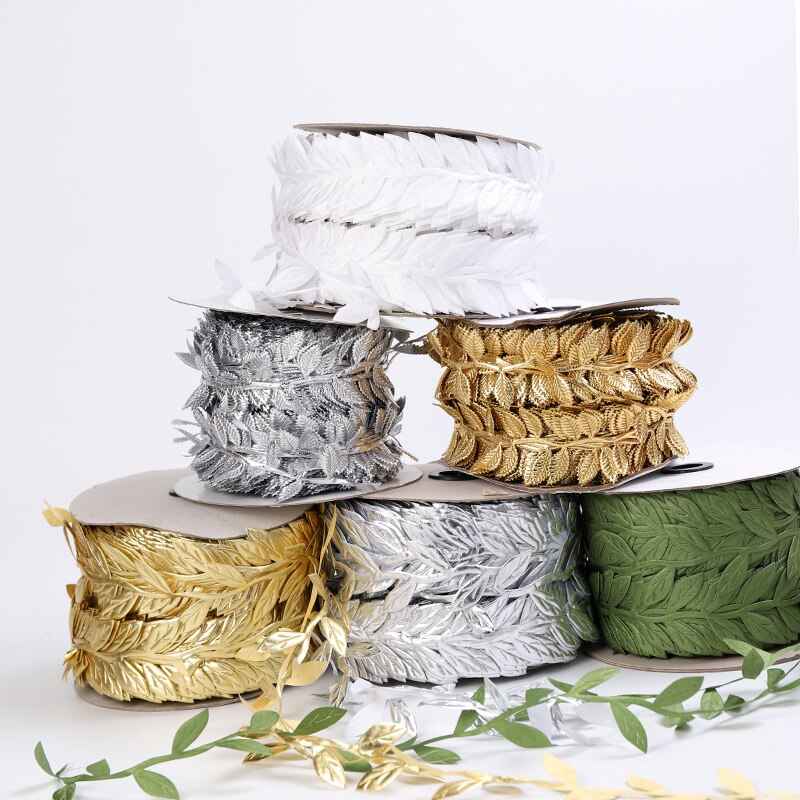 100Meter/Roll Printed Wrap Ribbon Bows Golden Ribbon For Home Party Decorative Handmade DIY Tree Leaf Ribbon For Crafts