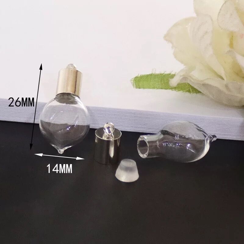2pc 6mm mischen bilden glas Phiole Anhänger (metall kappe mit gummi stecker Mini glas charme/flasche miniatur fläschchen schmuck halskette: Nein9