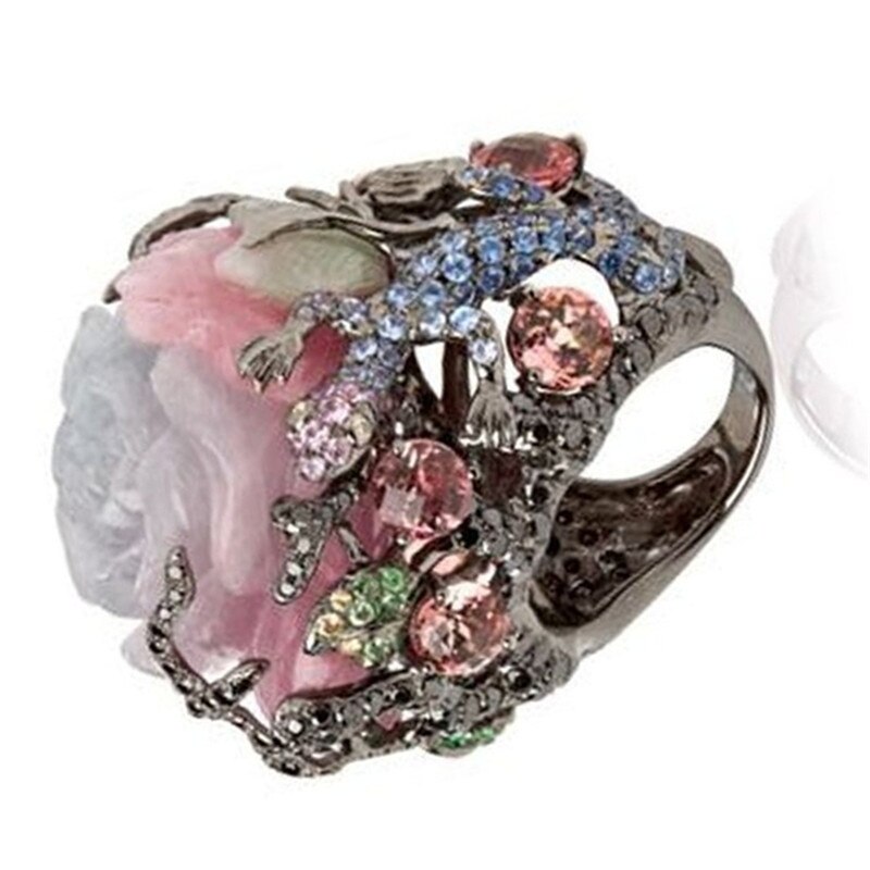 Rosa Fiore Albero Anelli dell'annata per Le Donne retrò Zircone Anello Dei Monili Anello Nero Femmina Commercio tutto'ingrosso Etnico Anelli Delle Signore Delle Donne Boho