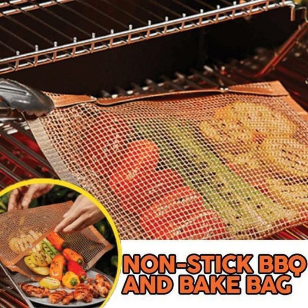Outdoor Picnic Barbecue BBQ Grill Mesh Bag Reusable Non-Stick Grilling Pouch BBQ Bake Bag Mesh Grilling Bag Picnic Tool