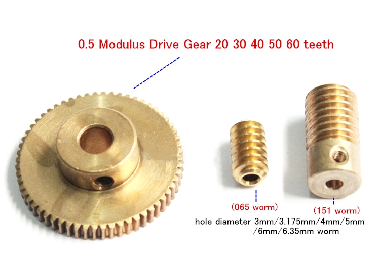 0.5 modulus reductie aandrijving wormwiel 20 30 40 50 60 tanden tandwiel 1:20-60 overbrengingsverhouding 058 turbine worm
