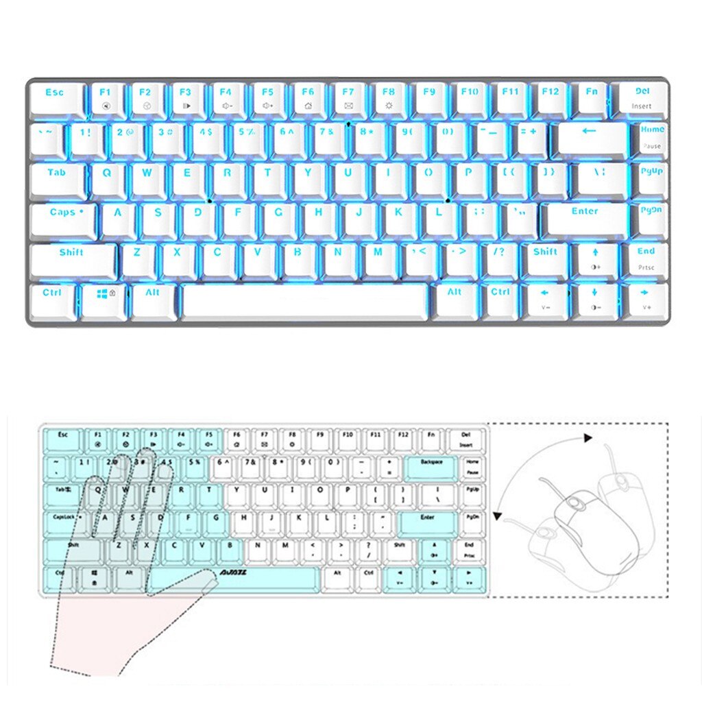 AK33 podświetlana Usb przewodowa mechaniczna klawiatura gamingowa niebieskie czarne przełączniki na biuro, USB przewodowy podświetlany diodami LED Axis Gaming Mechanical
