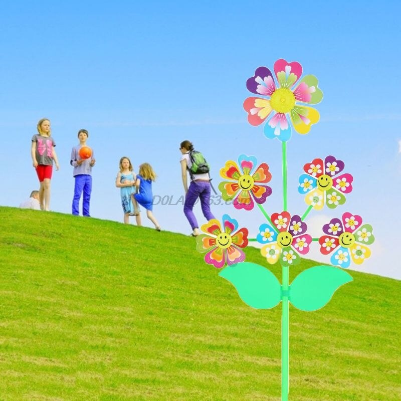 Molino de viento de juguete con 6 ruedas de dibujos animados, Spinner de viento Whirligig, Molinete, decoración de patio, jardín D0LA