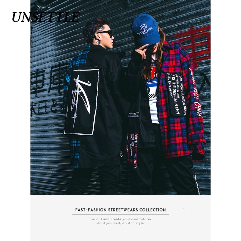 2020aw efterår harajuku japansk skjorte patchwork plaid mænd/kvinder streetwear print afslappet langærmede oversize skjorter herre toppe