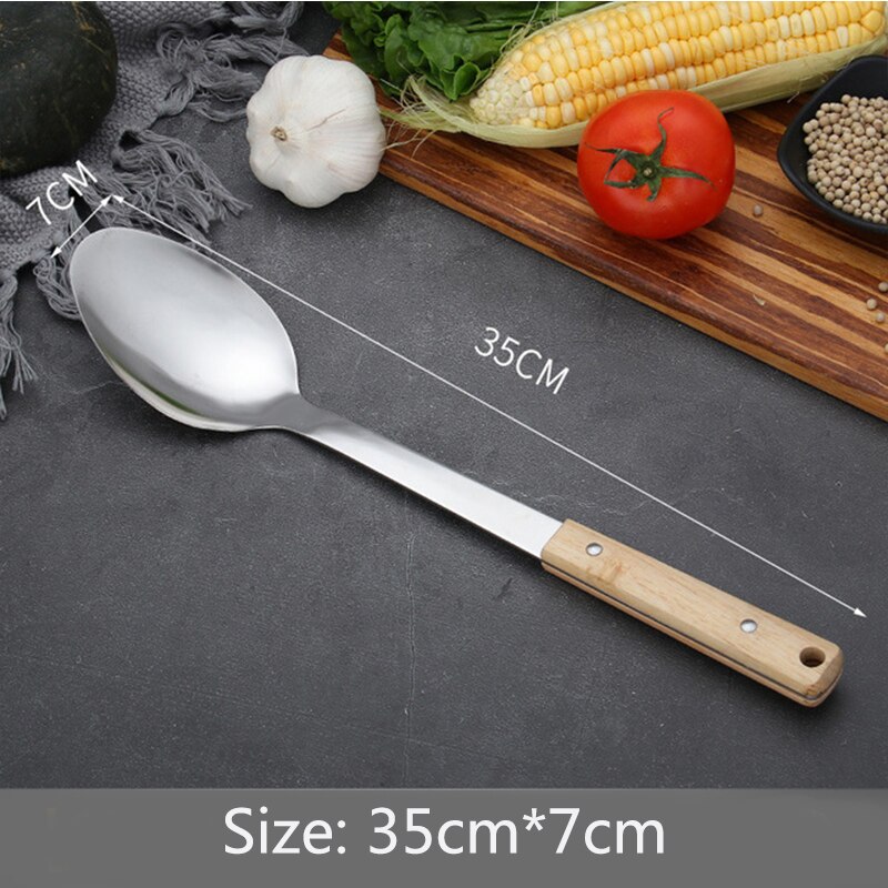 Stainless steel kitchenware set solid wood handle spatula frying shovel spoon kitchen tool cooking cookware sets: E