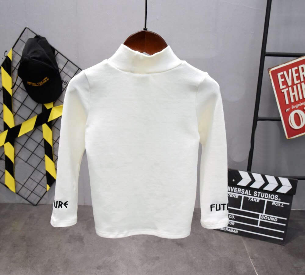 T-shirt à manches longues pour garçon, en coton, avec col haut brodé, d'automne