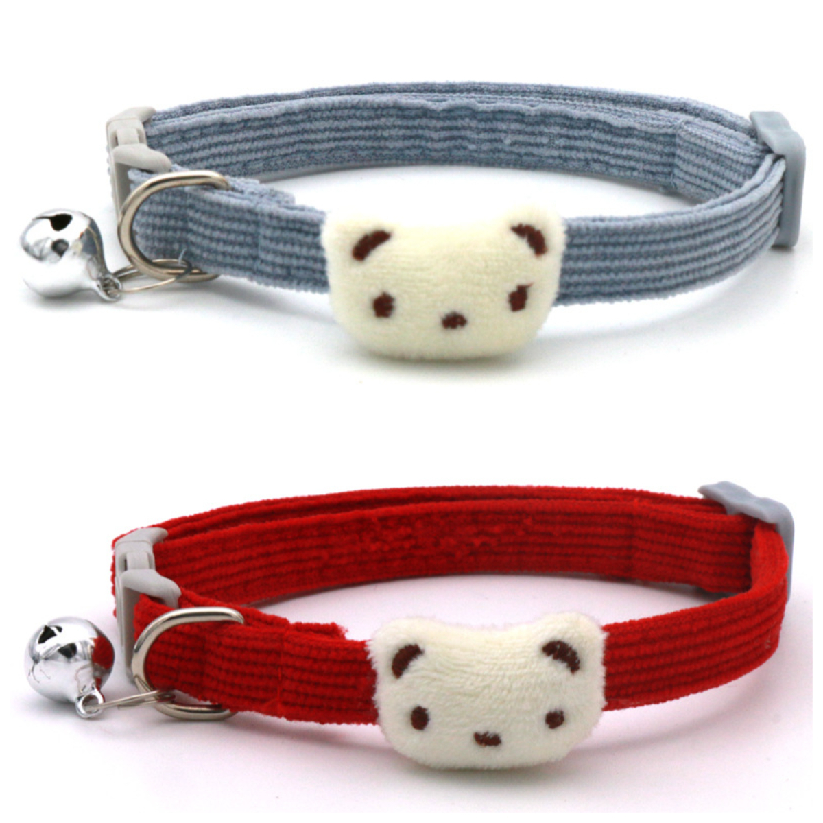Joli collier réglable pour animaux de compagnie, 2 pièces, ours de dessin animé, en peluche douce, avec cloche, accessoires pour petits chiens, collier pour chat, fournitures pour animaux de compagnie: Bleu