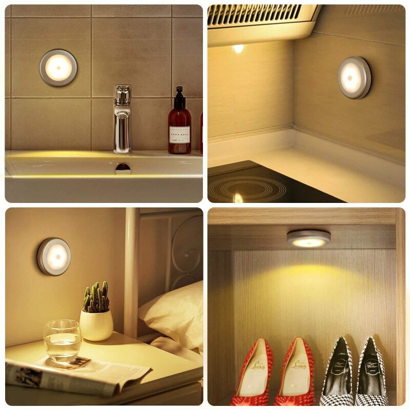 6 LED Motion Sensor Lights PIR Wireless Night Light Battery Hallway Cabinet Stair Lamp 3M Sticker Smart Home Control
