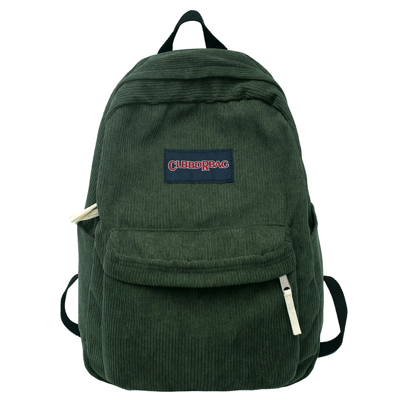 Vintage Boy Girl Corduroy Green School Bag Men Women Laptop College Backpack Cool Lady Student Female Travel BookBag: green