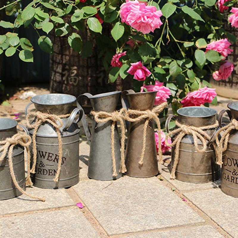 3pcs Flower Bucket Retro Iron Bucket Flower Pot Vase Decoration Ornaments Rural Style Milk Pot Bucket for Home