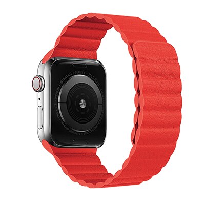 Magnetisk rem til apple watch læderløkke til apple watch rem 44mm 40mm erstatning iwatch series 5 4 3 2 1 urremme: Rød / For 38mm og 40mm