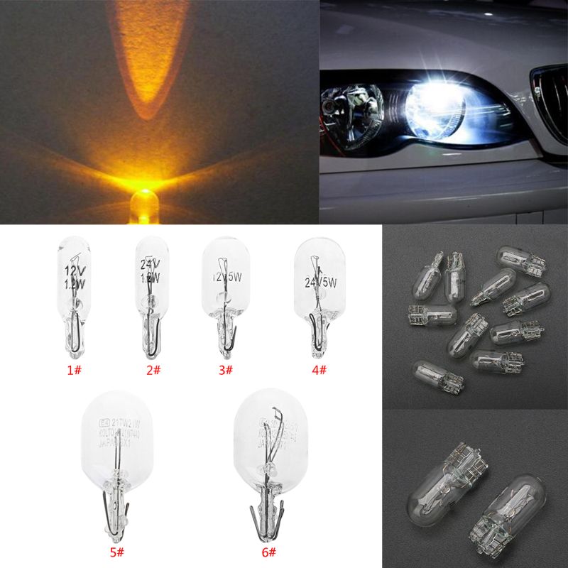 10 Pcs T5 W5W White Color 1.2W 194 501 DC 12V/24V Car Bulb Side Wedges Car Light Source Instrument Lamp Universal