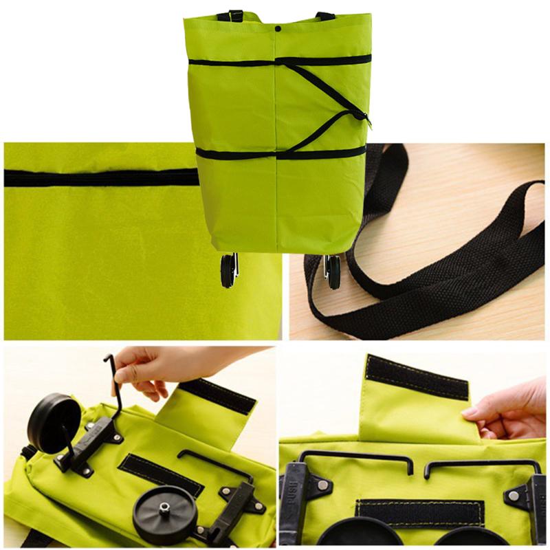 Vrouwen Oxford Herbruikbare Opvouwbare Boodschappentas Winkelwagen Met Wielen Tas Kleine Pull Winkelwagen Vrouwen Shopping Organizer Sleepboot Pakket