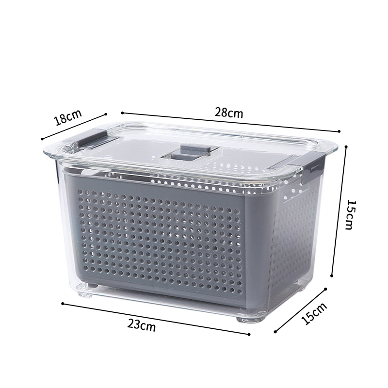 Refrigerator Food Produce Saver Storage Containers With Lid Fridge Fresh Vegetable Colander Storage Box Kitchen Organization: 4.5L Grey 1 Vent