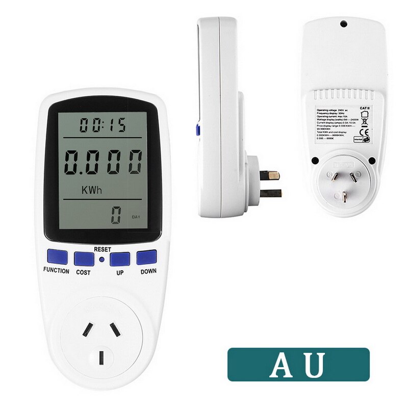 Effektmåler stik energimåler eu/uk/au stik ac digital spænding wattmeter strømforbrug watt el skærme: Au stik