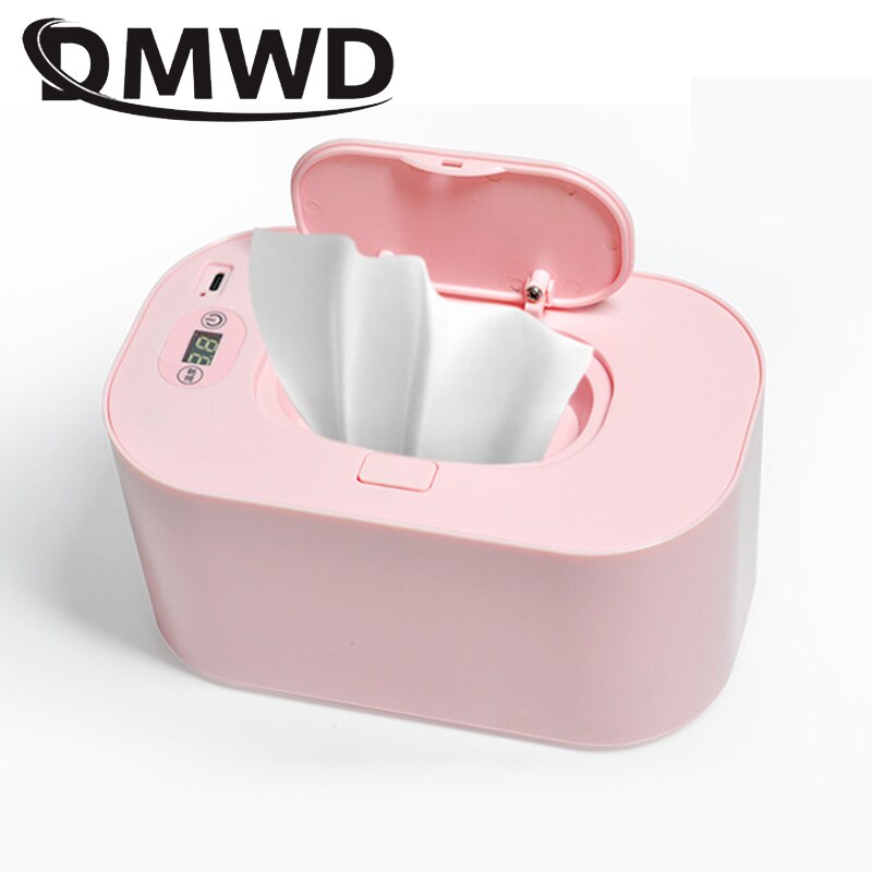USB Baby Wipes Heater Wet Towel Dispenser Case Thermostat Warm Tissue Paper Case Napkin Electric Heating Insulation Box Holder: With display pink