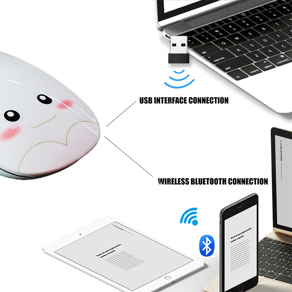 Cute Cartoon Mouse Wireless Charging Mouse USB Optical Computer Mini Mouse Bluetooth-compatible 5.0 1600DPI For Girl Laptop