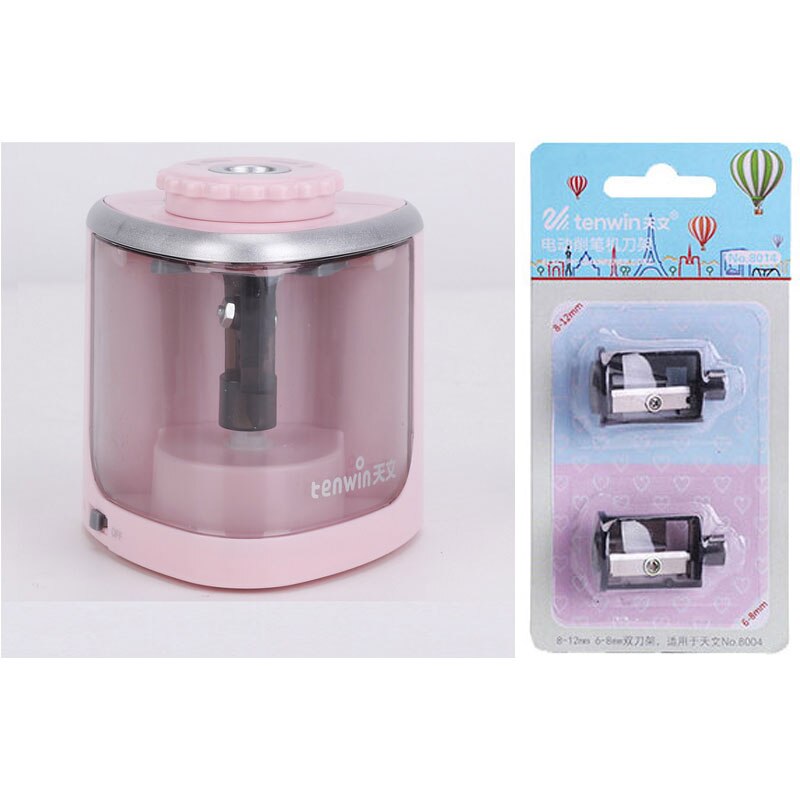 Automatic Electric Pencil Sharpener Portable Auto Student Stationery Rotary Pencil Sharpener for Classroom Home Office Supplies: Pink and 2Pcs blade