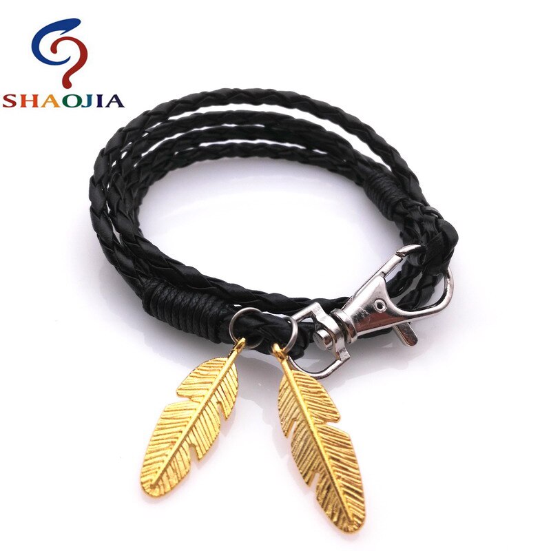 Leder Armband Männer Armbänder & Armreifen Charme Gold Feder Armband Mann Armbänder für Frauen Schmuck