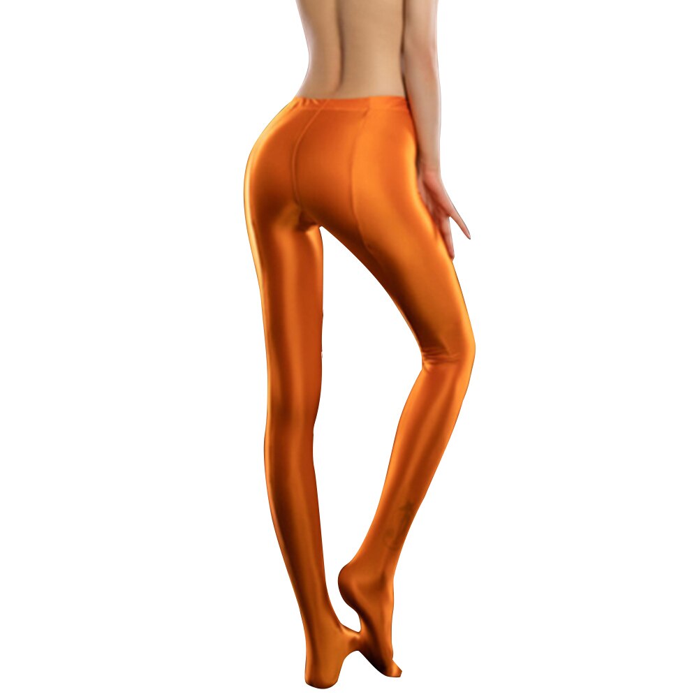 Vrouwen Glanzende Glossy Spandex Kousen Opaque Panty Sport Fitness Panty ED889: Oranje