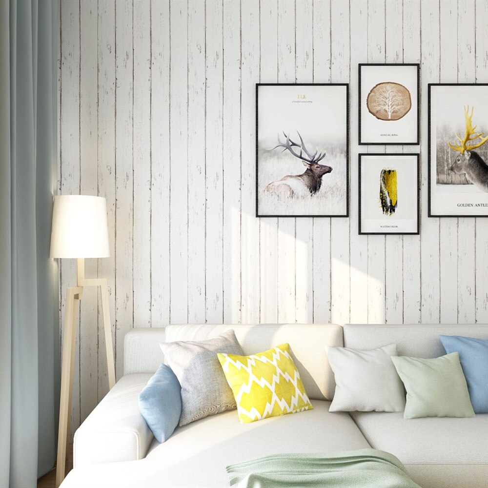 LUCKYYJ-papel tapiz autoadhesivo de vinilo para decoración de pared del hogar, papel tapiz extraíble de madera blanca para dormitorio infantil