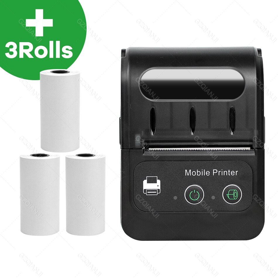 Portable Mini 58mm Bluetooth Printer Inkless Printing Free Android &amp; iOS System Wireless Connected With Computer Thermal Printer: Add 3 Rolls / EU plug