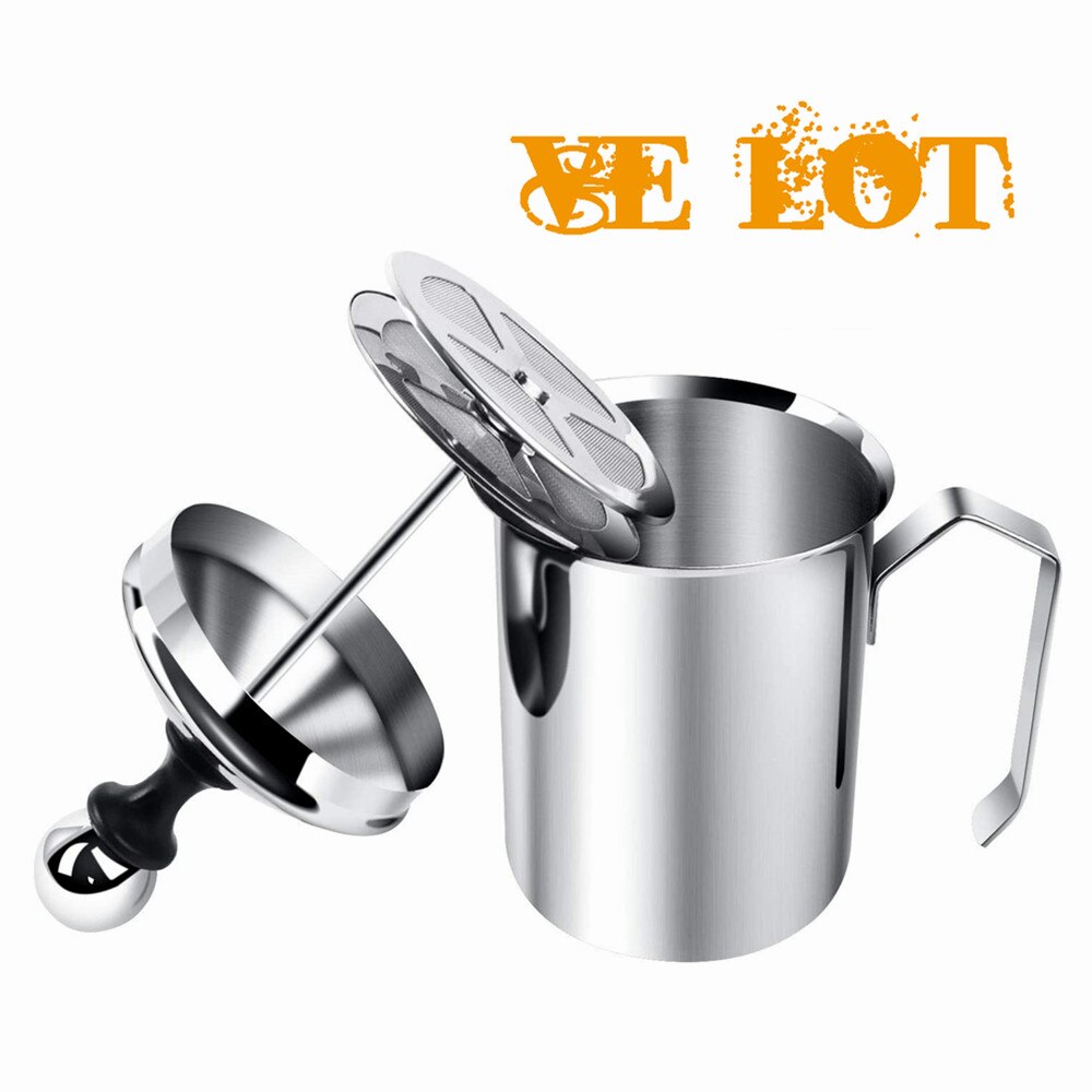 Montalatte manuale in acciaio inossidabile crema pompa a mano montalatte cappuccino Latte caffè schiuma brocca, schermo filtrante a doppio strato