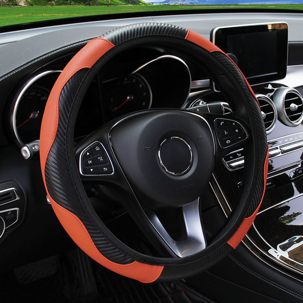 Juste de volant de voiture en cuir PU, fibre de carbone, sans anneau intérieur, adaptée aux amarans de 14.5 à 15, fournitures automobiles: Orange