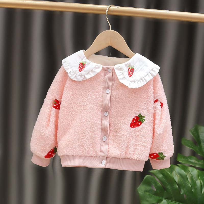 Baby Meisje Kleding Herfst En Winter Meisjes Plus Fleece Jas Babykleertjes Fruit Patroon Thicken Winddicht Vest Jas