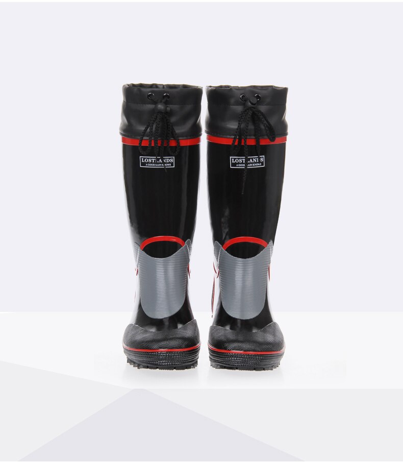 Mid-calf Rain Boots Men Rubber Rainboots High Water Shoes Pvc Gummistiefel Rainboots Flat Anti-slip Plus Size 46 Casual: Red / 8.5