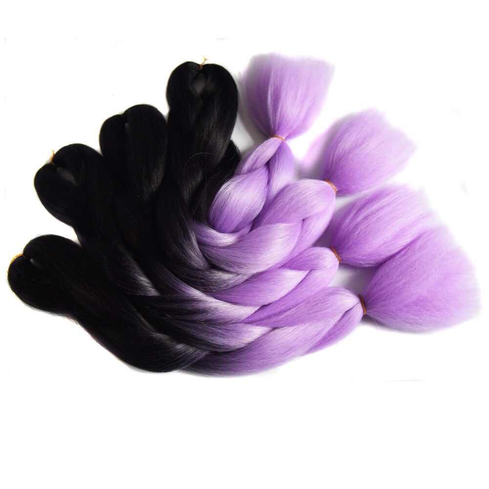 Sallyhair 24inch Ombre 3 Tone Black Purple Silver Grey Color Synthetic Braiding Hair Extension Colored Bulk Hair: T1B/33/27