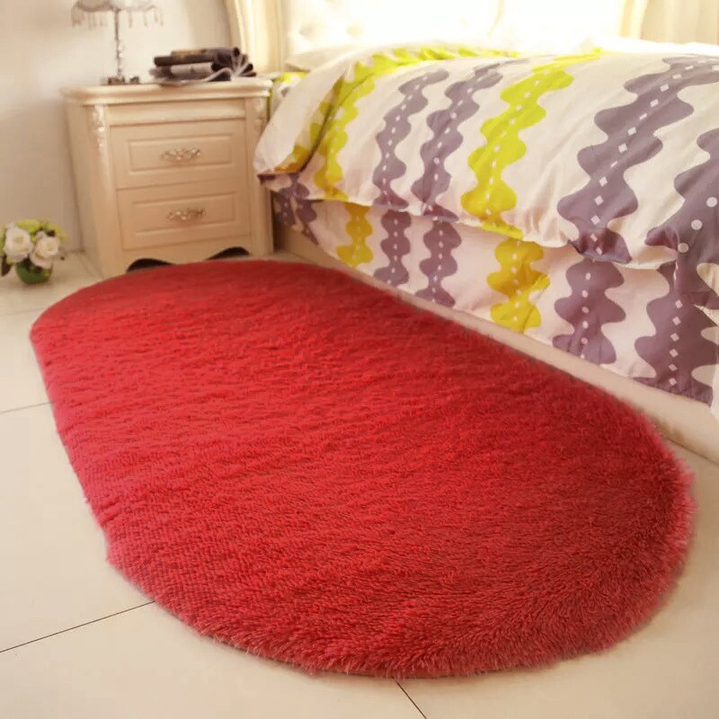 Ensfarget ovale vaskbare gulvmatter til hjemmet stue teppe soverom seng foran teppe salongbord teppe 40 x 60cm h99f: Rød