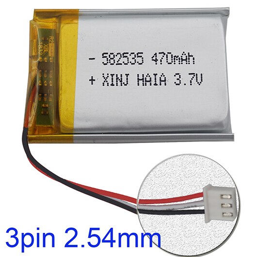 XINJ 3.7V 470 mAh Polymer Li Lithium Battery 582535 3pin JST-PH 1.0/1.25/1.5/2.0/2.54mm Plug For GPS Navigation Music Player: 3pin 2.54mm plug