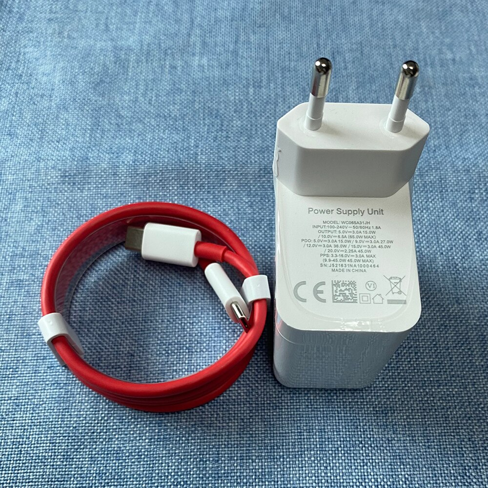 Original oneplus warp charge 65w schnellladegerät mit eu-, au-, us- und uk-stecker, usb-c-auf-usb-c-kabel für oneplus 9 pro , 9r , 8t nord 2 5g und ipad: Eu