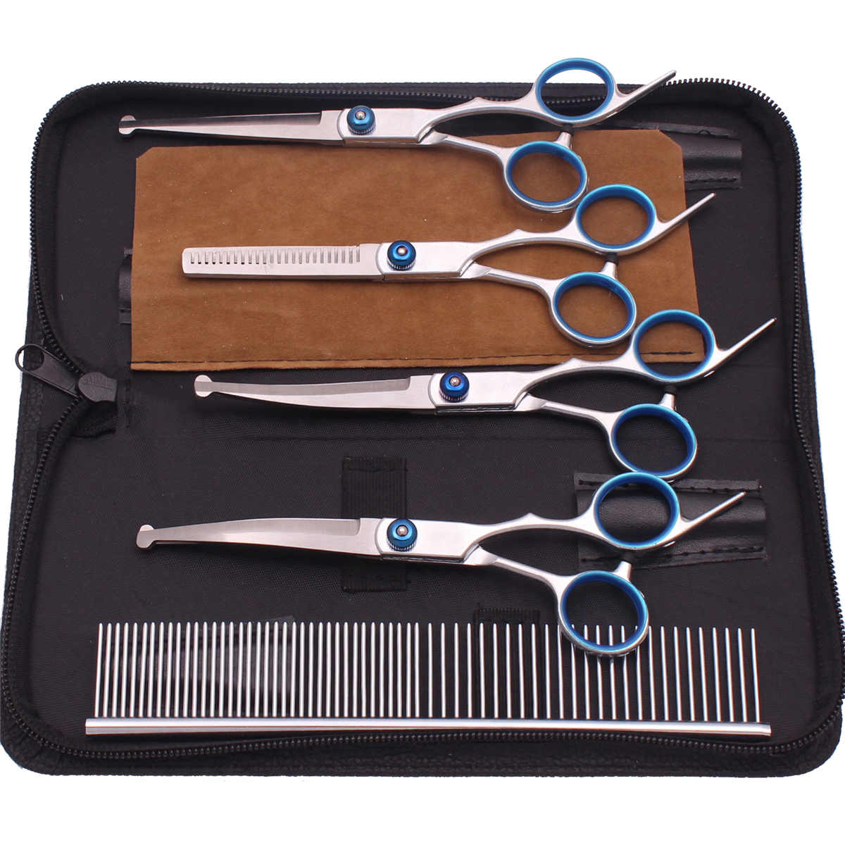 6.0 ''Huisdier Grooming Veiligheid Schaar Haar Knippen Gebogen Dunner Kam Scharen Sets Voor Thuis Honden Katten Salon C3066: Donkerbruin