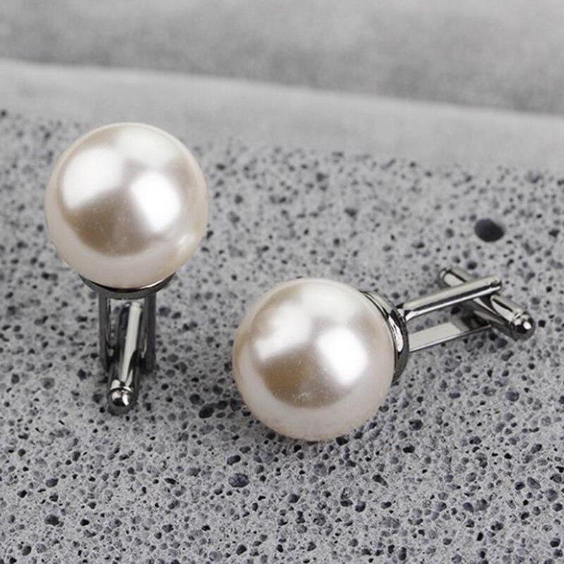 Beads Cufflinks For Men Round White Imitation Pearl Cuff Link Women Suit Concise Business Cufflink Wedding Party Cuflink