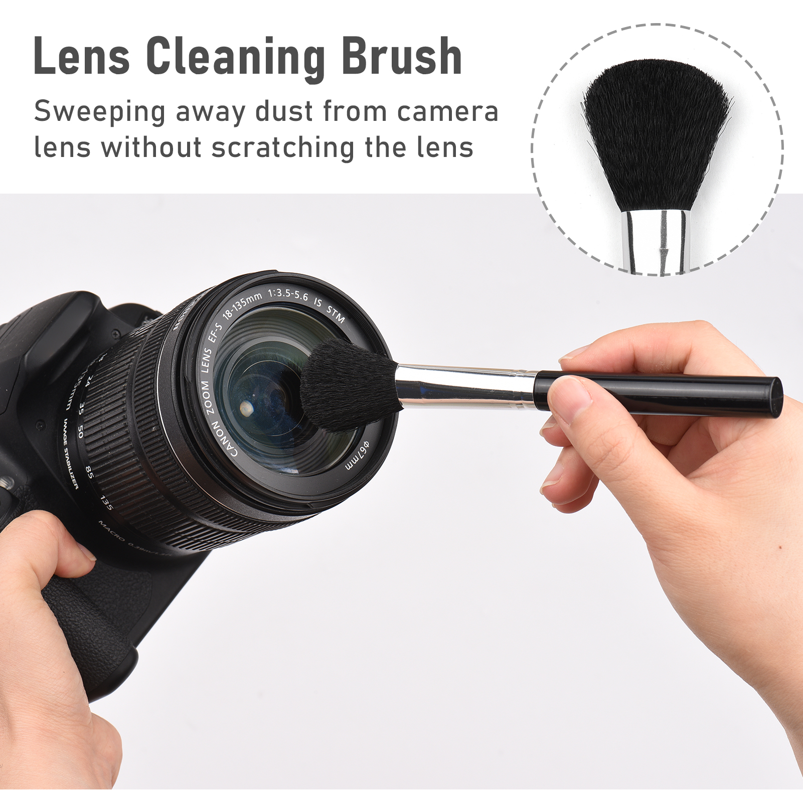 Kit de limpieza de cámara 3 en 1, limpiador de lentes con 1 par de guantes antiestáticos + 1 cepillo para lentes + 1 paño de limpieza para cámara digital DSLR