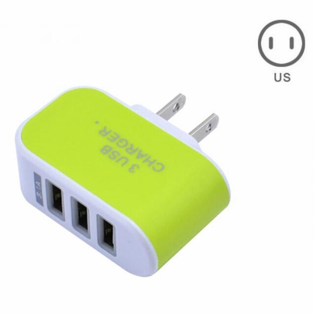 EU/US Plug Charger Station 3 Port USB Charge Charger Travel AC Power Chargers Adapter For Travel Accessories: US-Green