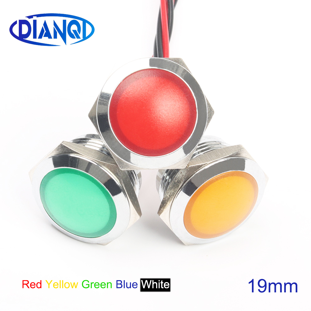 LED Metal Indicator light 19mm waterproof Signal lamp LIGHT 3V 6V 12V 24V 220v screw connect red yellow blue white 19ZSD.QX.X