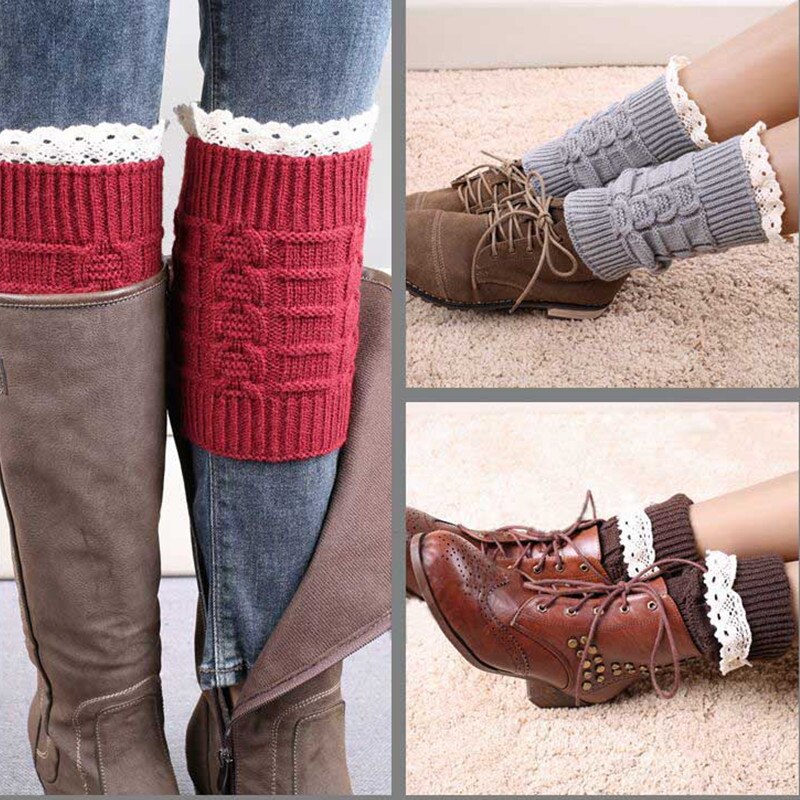 10 couleurs dentelle bottes chaussettes jambières pour les femmes tricot bottes poignets hiver court bottes couvre bottes chaudes guêtres