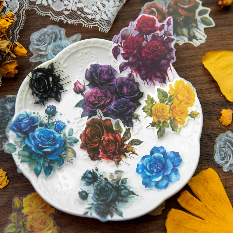 30 Uds. De pegatinas Vintage de flores INS de la aventura de las rosas, etiquetas decorativas para álbum diario, material de álbum de recortes hecho a mano