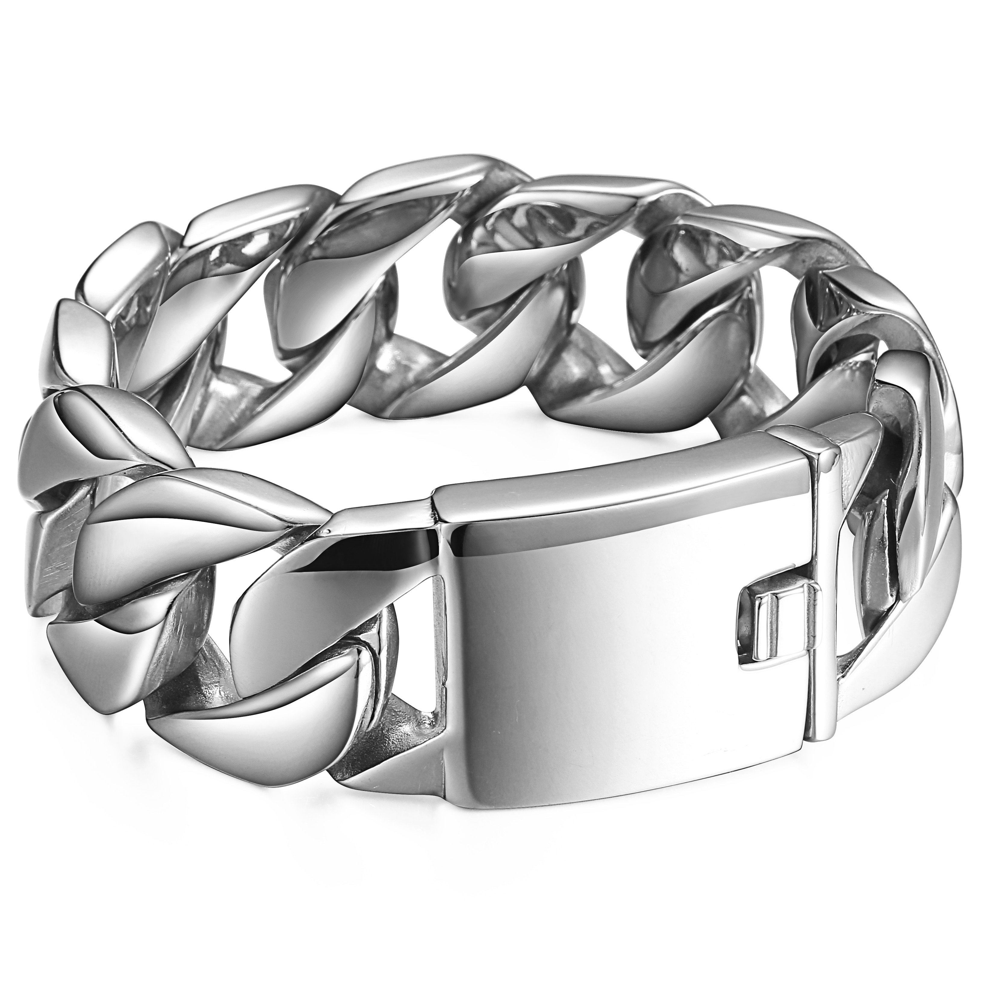 Davieslee 24mm 316L Stainless Steel Huge Heavy Curb Chain Link Bracelet for Men Silver Color Men's Jewelry DHB01