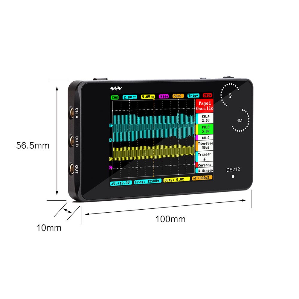 DS212 LCD Digital Portable Mini Hand-Held Storage Oscillograph Multimeter Touch Screen USB Measured Signal Frequency
