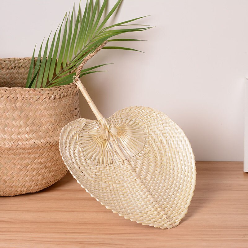 Palm Leaves Fans Handmade Wicker Traditional Chinese Craft Wedding Favor Hand Natural Color Palm Fan