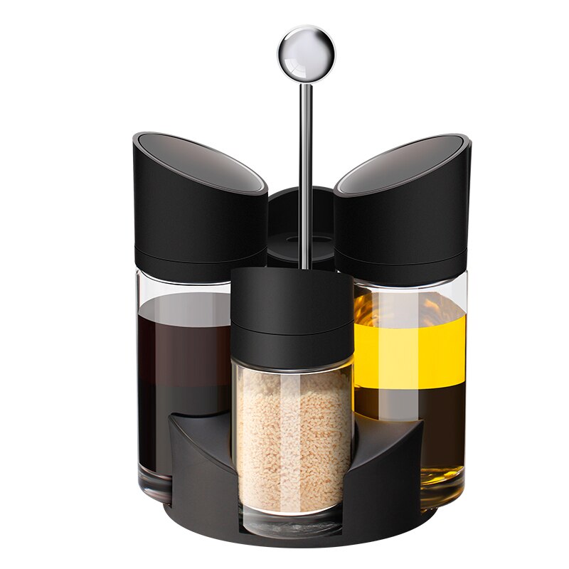 5 st roterande cruet set för kryddbehållare kryddburk salt och peppar shaker med olja vinäger flaska köksförvaring rack: Default Title