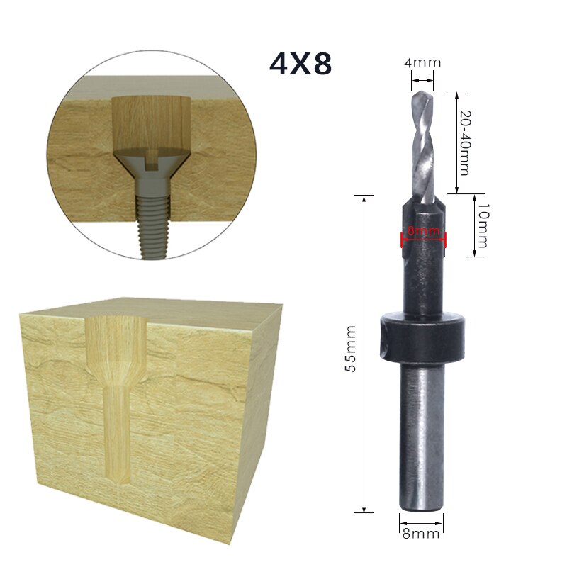 1Pcs 8Mm 10Mm Shank Hss Houtbewerking Countersink Router Bit Set Tapeinduithalerset Remon Sloop Voor Hout Frezen cutter: 8mmShank 4mmX8mm