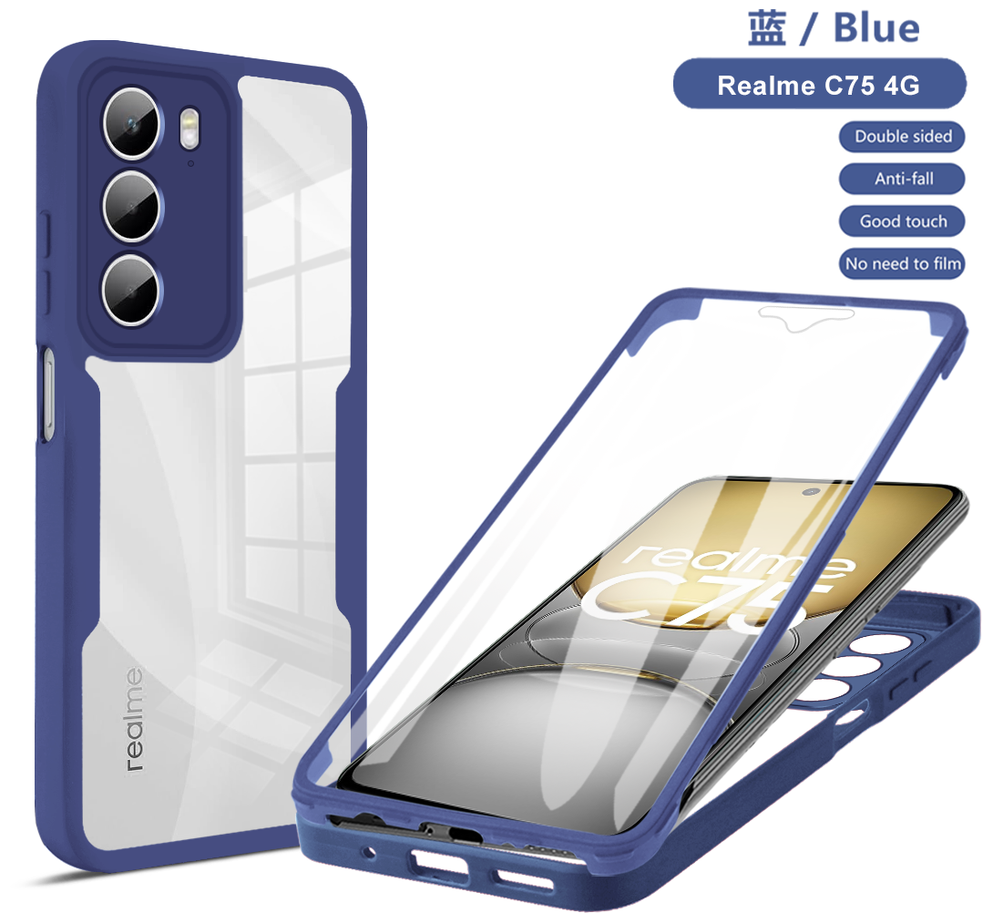 etui na Realme C75 4G, pełna ochrona 360, przezroczyste etui na telefon Realme C75 C 75 RealmeC75 z silikonowym bumperem: czarny